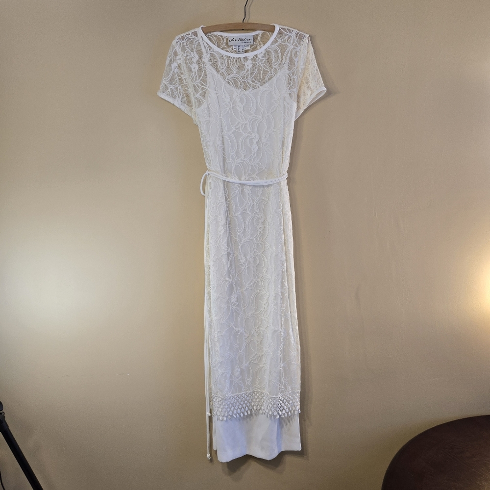 Vintage Lori Weidner Evenings Dress Coquette White Lace Cover Size 8 Y2k Bridal